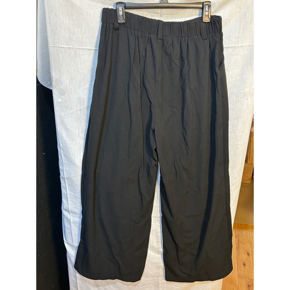 Halara Black Wide Leg Pleated Pullon Pants Womens Size 44 Flowy Comfortable - Picture 2 of 5